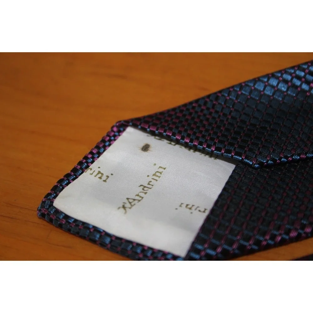 ANDRINI Men's Silk Tie Black Pink Blue Swiss Fabric Union Made USA